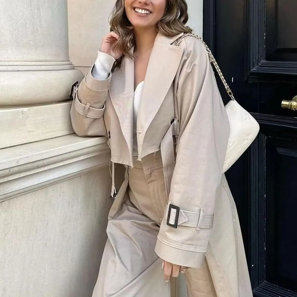 MOLERFO Cropped Trench Coat Women Fall Coats 2024 Oversized Crop Jackets Y2k Trendy