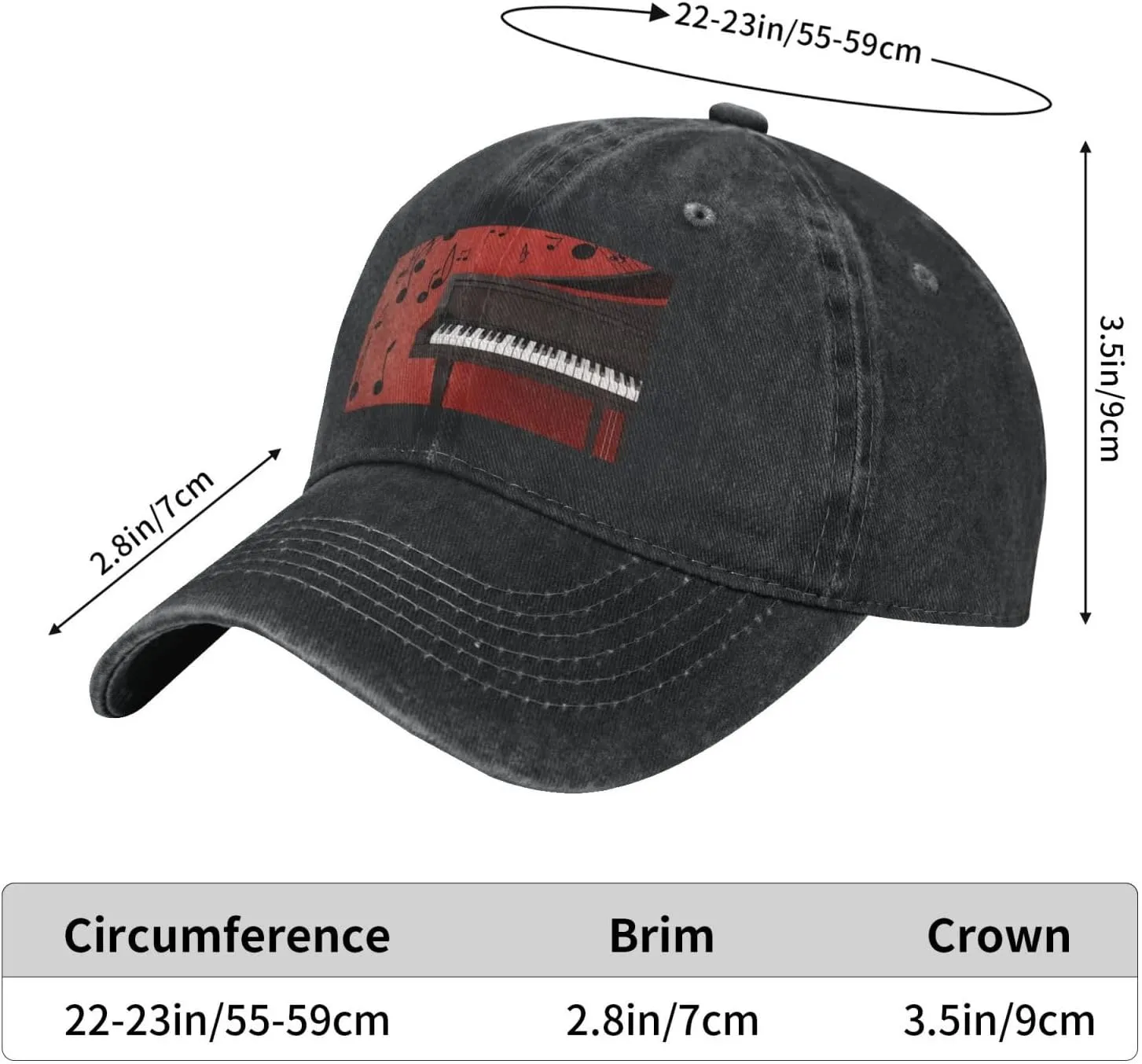 Music Note Piano Unisex Baseball Cap Breathable Cotton Trucker Hat Classic Denim Dad Hat Summer Sun Hat