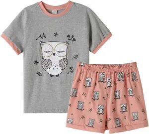 MyFav Big Girls Summer Pajama Set Heart Shape Printed Cute Sleepwear Shorts