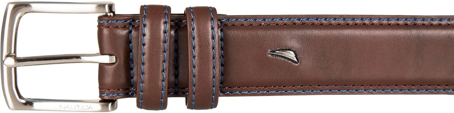 Nautica Men's Dress Leather Belt for Suits and Pants | Classic | Business | Fashion | Adjustable | Metal Buckle