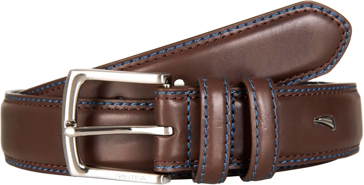 Nautica Men's Dress Leather Belt for Suits and Pants | Classic | Business | Fashion | Adjustable | Metal Buckle