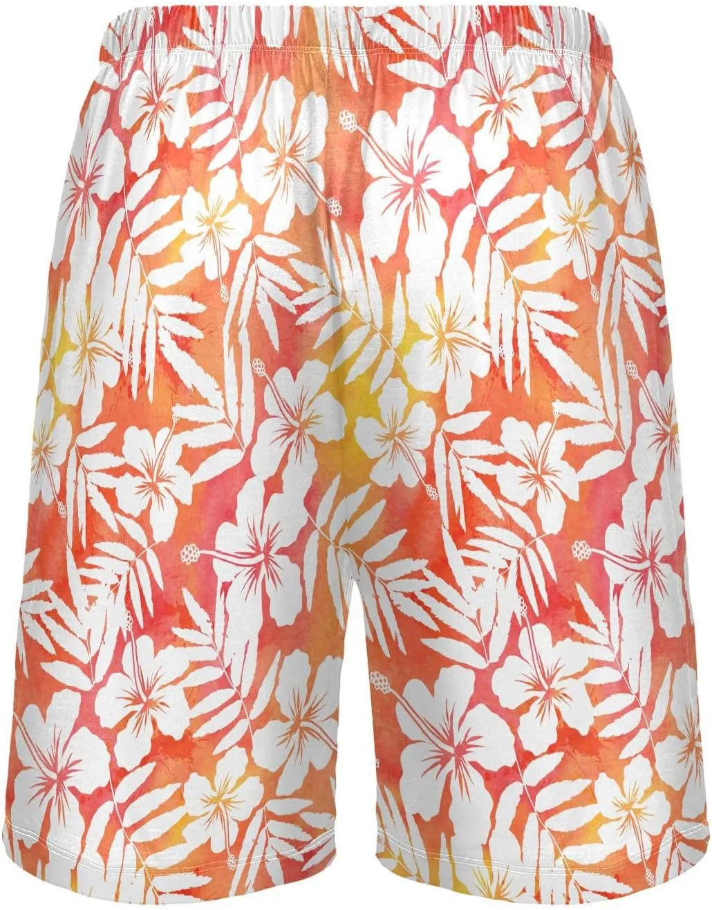Pajama Shorts for Men Hibiscus Flower Palm Leaf Summer Pajama Pants with Pocket Pjs Bottoms Sleep Shorts Lounge Wear