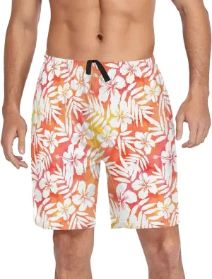 Pajama Shorts for Men Hibiscus Flower Palm Leaf Summer Pajama Pants with Pocket Pjs Bottoms Sleep Shorts Lounge Wear