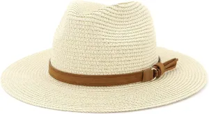 Panama Straw Hat for Women Vintage Wide Brim Summer Straw Hat Classic Sun Hats for Beach Ladies Foldable Fedora