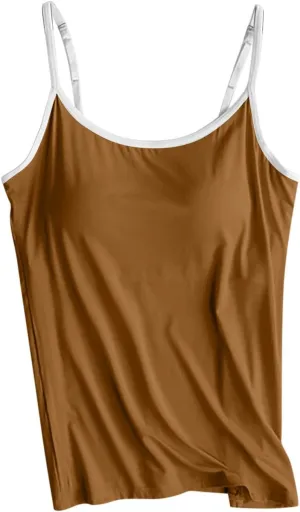 Plus Size Tank Tops with Built in Bras Spaghetti Strap Adjustable Casual Smooth Fashion Workout Athletic Camisole
