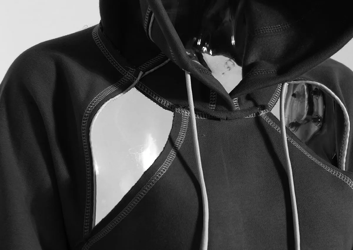 Pooyikoi Crop Hip Hop Hoodies Women Pullover Spring Autumn Cutout Backless Bandage Short Hooded Sweatshirt Tracksuit