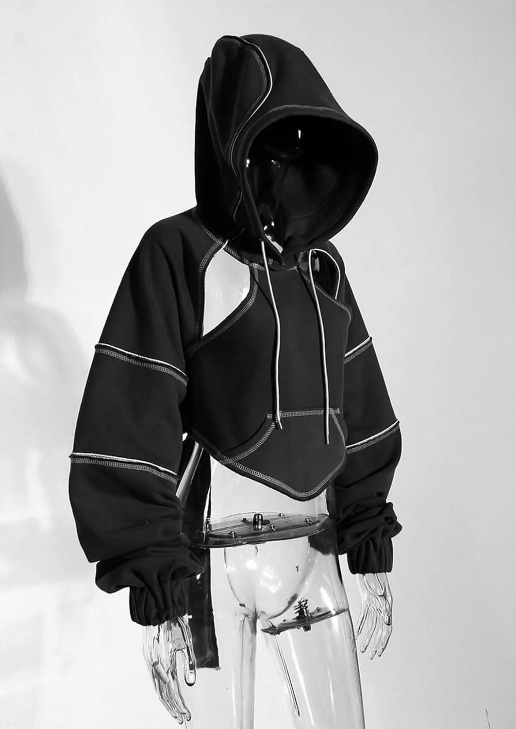 Pooyikoi Crop Hip Hop Hoodies Women Pullover Spring Autumn Cutout Backless Bandage Short Hooded Sweatshirt Tracksuit