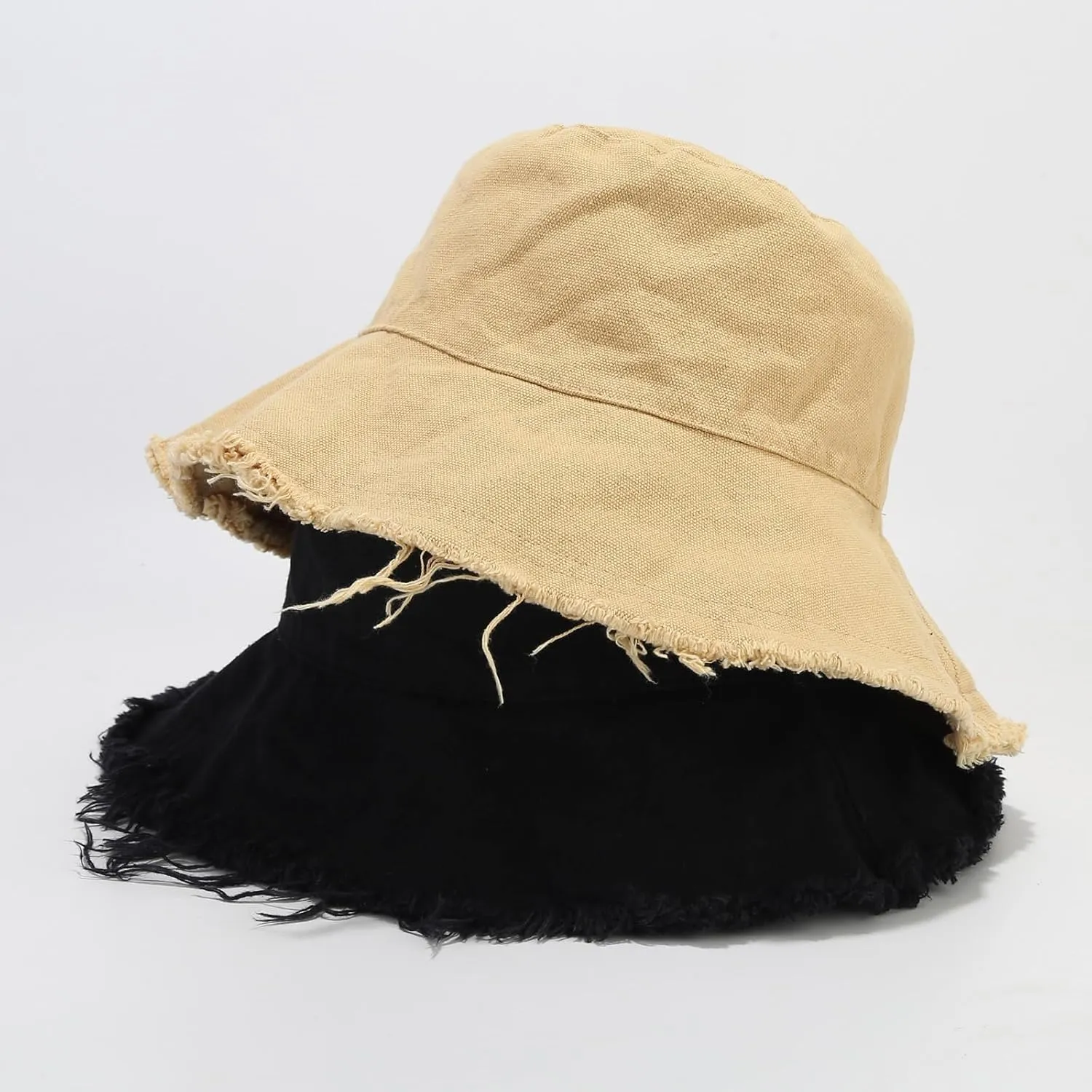 Quanhaigou Frayed Unisex Sun Hats, Fashion Beach Bucket Hat for Men Women,Summer Outdoor Boy's Girls Boonie Cap