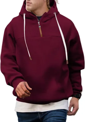 Quarter Zip Hoodies for Men Basic Hooded Sweatshirt Drawstring Casual Long Sleeve Pullover Shirts Workout Tops Unisex