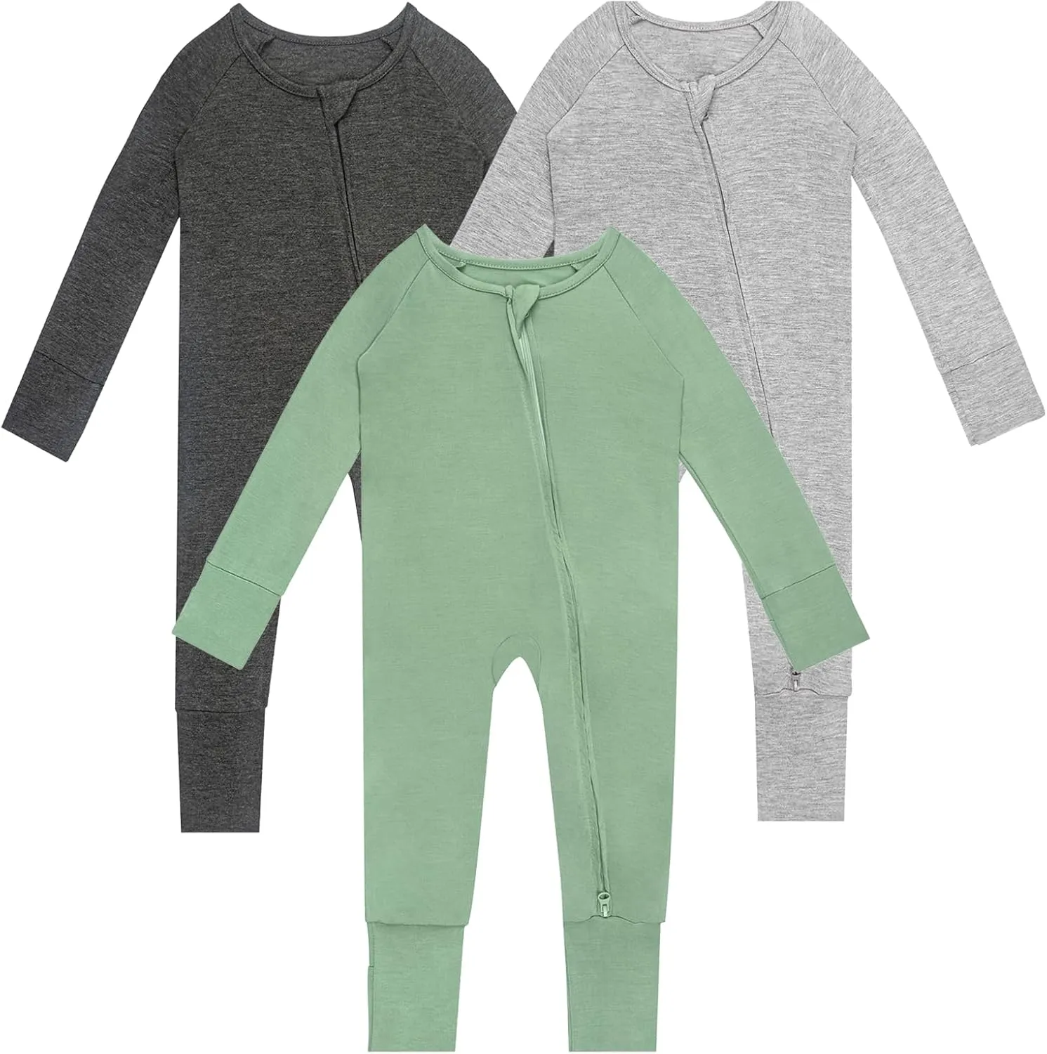 Rayon of Bamboo Baby Rompers Long Sleeve Two Way Zipper Pajamas With Footed Or Footless And Mitten Cuffs Convertible.