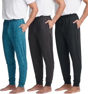 Real Essentials 3 Pack: Men's Soft Lounge Sleep Joggers - Pajama Pants Drawstring & Pockets (Available in Big & Tall)