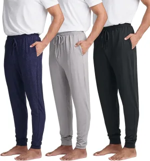 Real Essentials 3 Pack: Men's Soft Lounge Sleep Joggers - Pajama Pants Drawstring & Pockets (Available in Big & Tall)