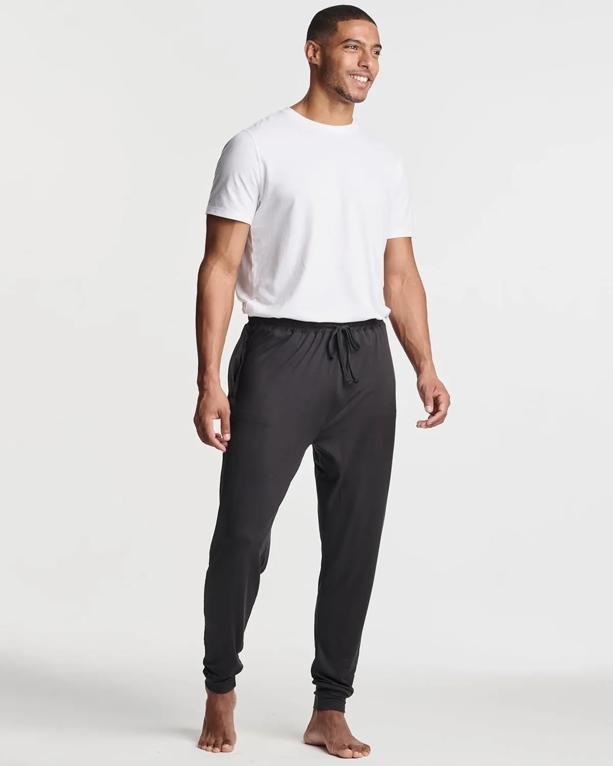 Real Essentials 3 Pack: Men's Soft Lounge Sleep Joggers - Pajama Pants Drawstring & Pockets (Available in Big & Tall)