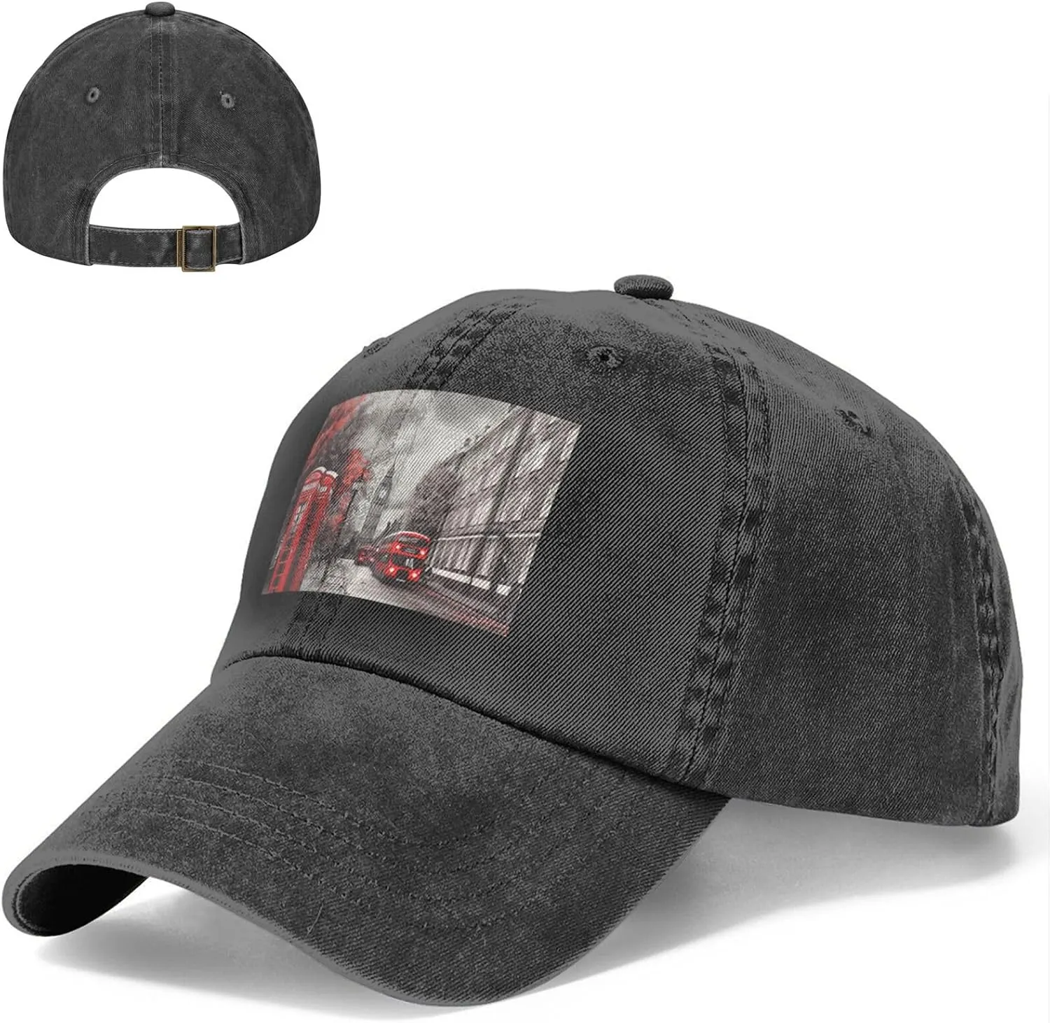 Red London Street Unisex Baseball Cap Breathable Cotton Trucker Hat Classic Denim Dad Hat Summer Sun Hat