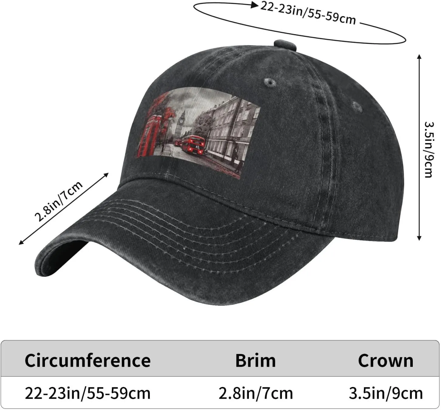 Red London Street Unisex Baseball Cap Breathable Cotton Trucker Hat Classic Denim Dad Hat Summer Sun Hat