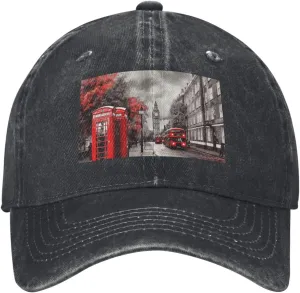 Red London Street Unisex Baseball Cap Breathable Cotton Trucker Hat Classic Denim Dad Hat Summer Sun Hat
