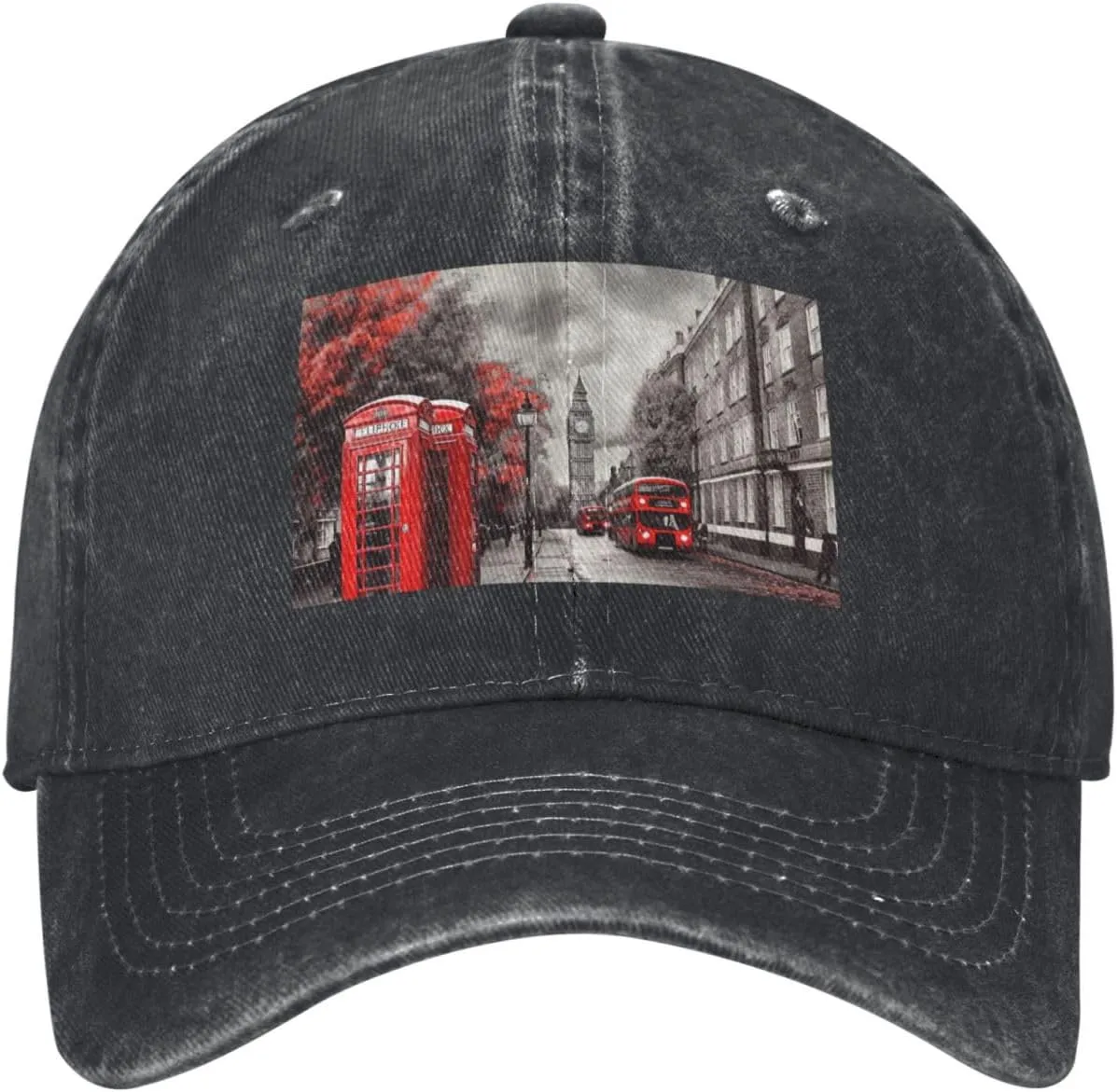 Red London Street Unisex Baseball Cap Breathable Cotton Trucker Hat Classic Denim Dad Hat Summer Sun Hat