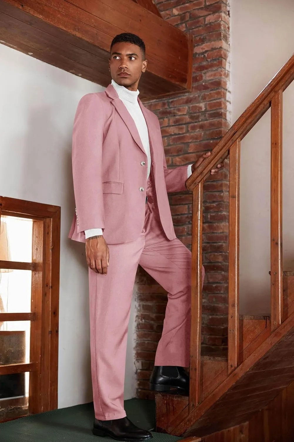 Runcati Mens 2 Piece Suit Slim Fit Two Button Solid Tuxedo Jacket Blazer Pants Wedding Business Prom Sets