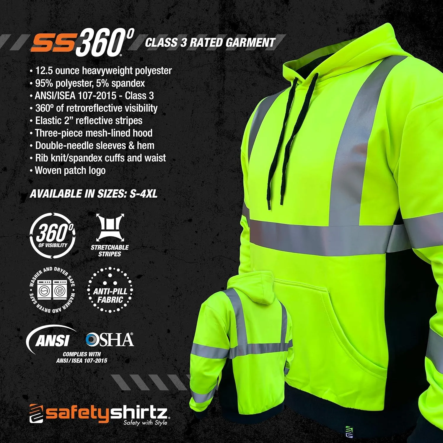 SafetyShirtz Men's SS360 Basic Type-R & Type-O Reflective Safety Hoodie