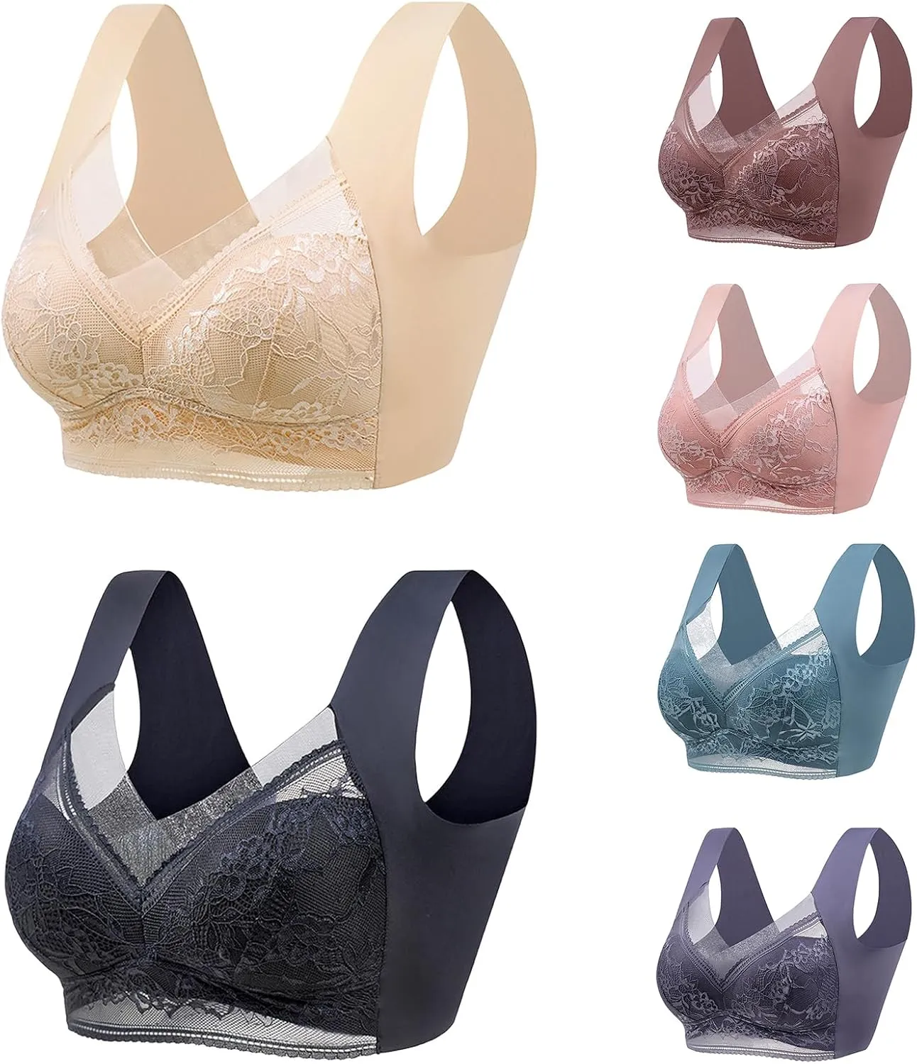 Sarapick Lift Bra Anti-Sagging Bralette Breathable Lace Bras Wireless Posture Support Bra Seamless Sexy Bralettes