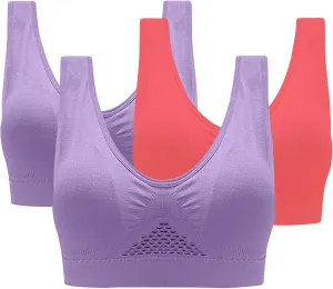 Seamless 3 Pack Yoga Bra for Women Wirefree Full Coverage Sports Bras Breathable Medium Support Gym Bralettes