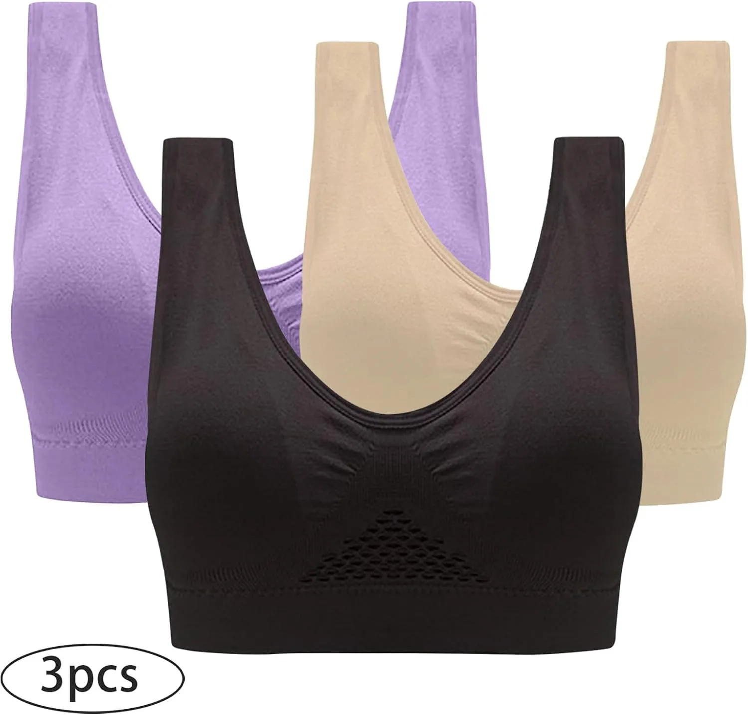 Seamless 3 Pack Yoga Bra for Women Wirefree Full Coverage Sports Bras Breathable Medium Support Gym Bralettes
