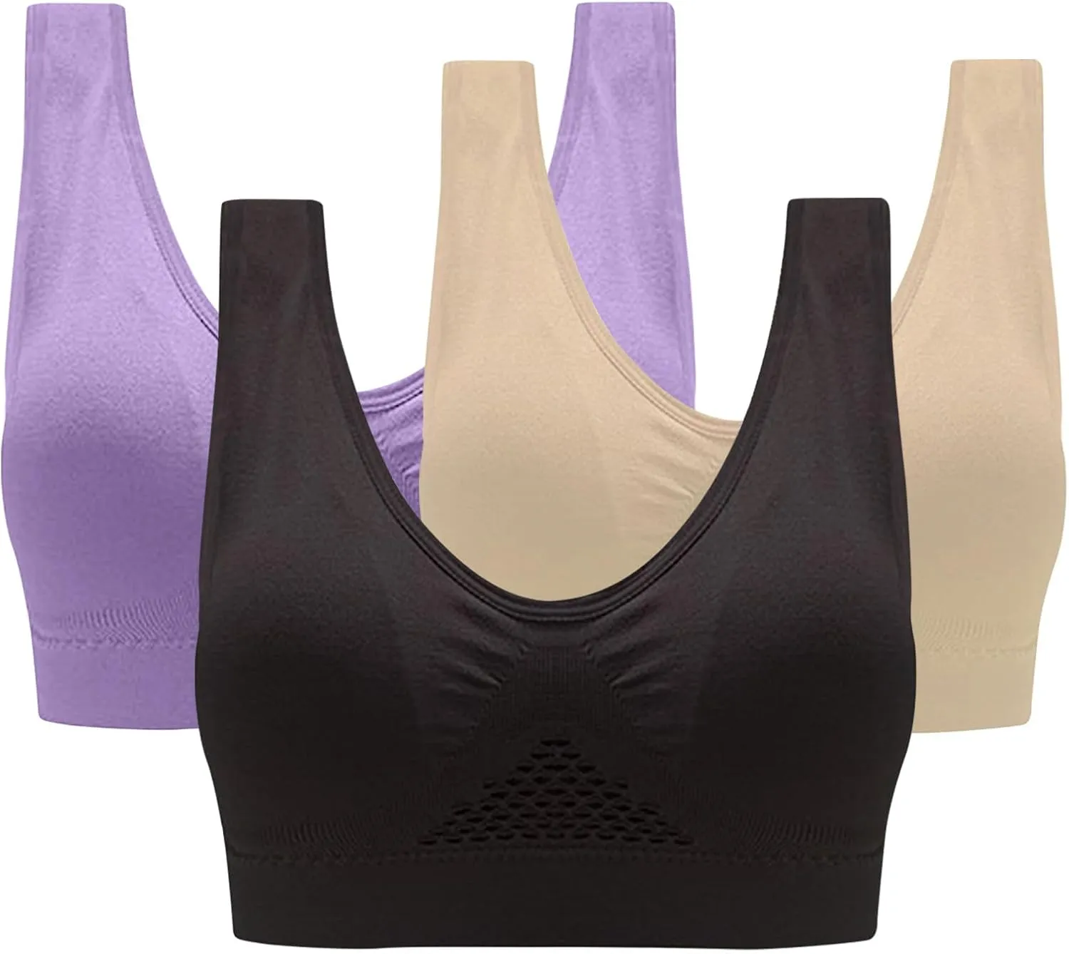 Seamless 3 Pack Yoga Bra for Women Wirefree Full Coverage Sports Bras Breathable Medium Support Gym Bralettes
