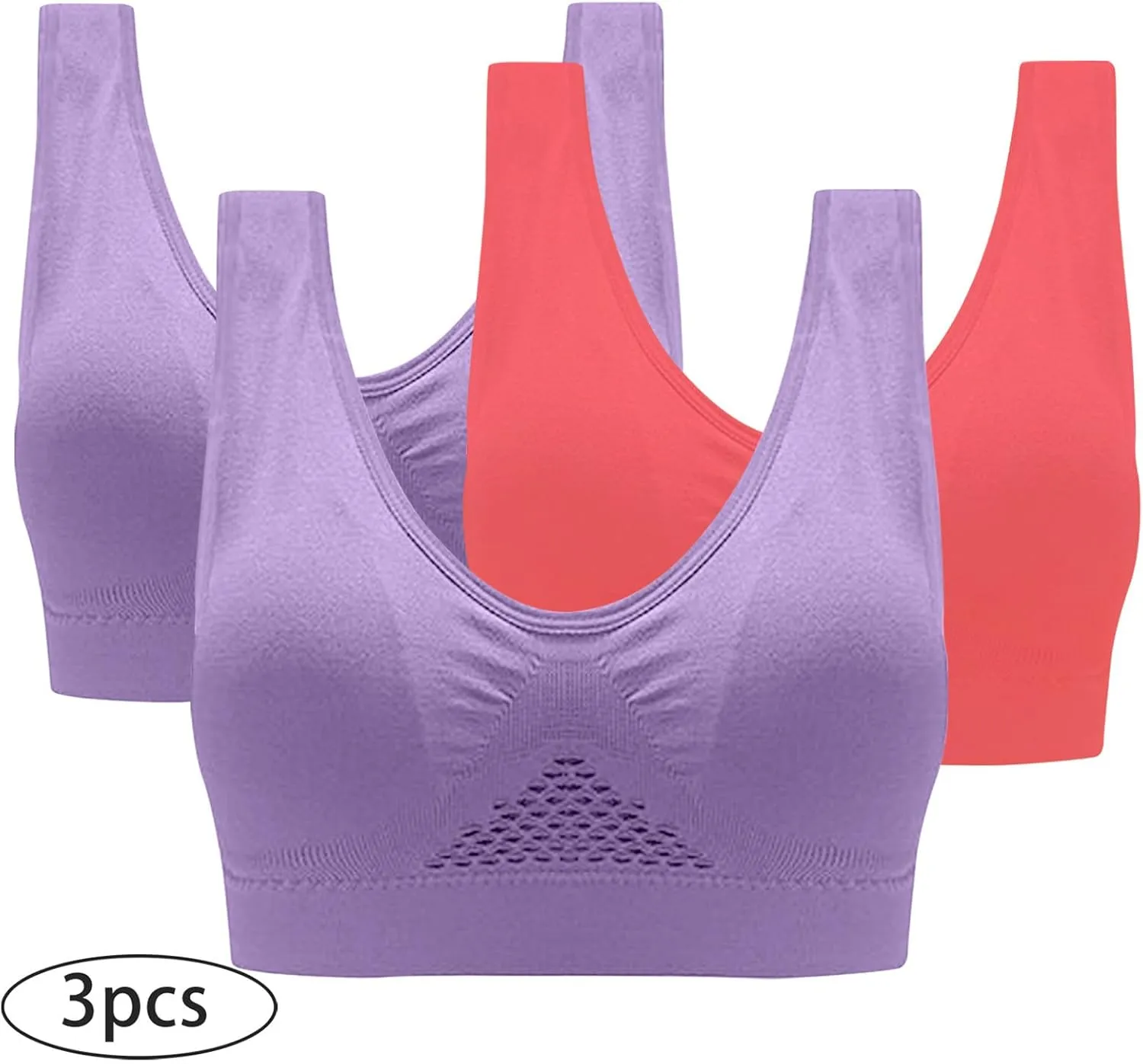Seamless 3 Pack Yoga Bra for Women Wirefree Full Coverage Sports Bras Breathable Medium Support Gym Bralettes