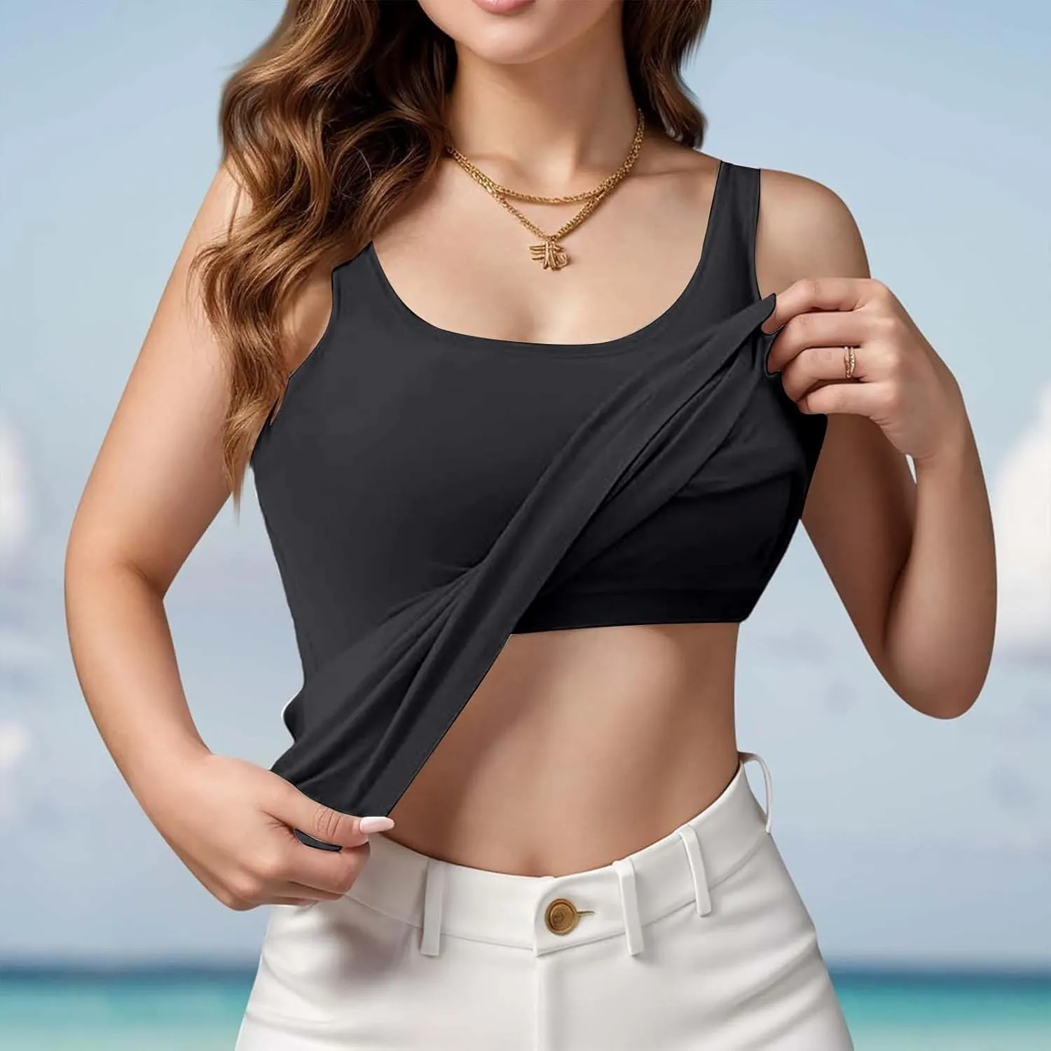Shelf Bra Tank Tops for Women Wide Strap Workout Lingerie Camisoles Slim Fit Basic Athletic Sports Bras