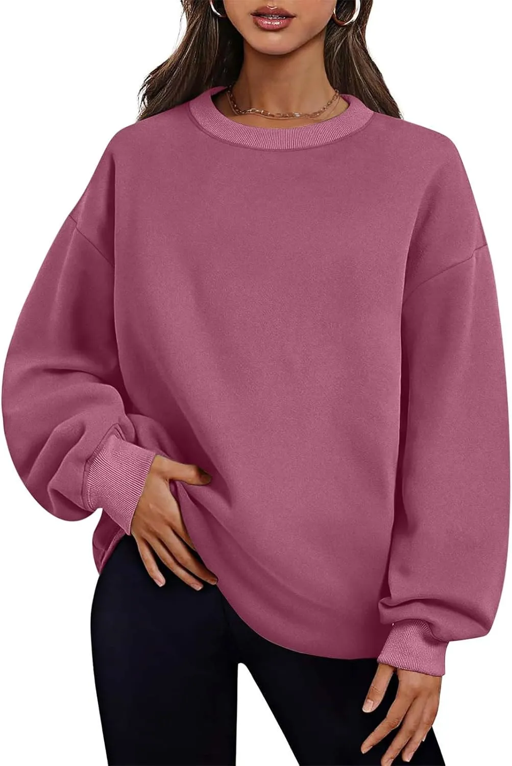 SHOPESSA Oversized Sweatshirt for Women Fall Outfits Crewneck Pullover with Pockets Sweatshirt with Slit Sides