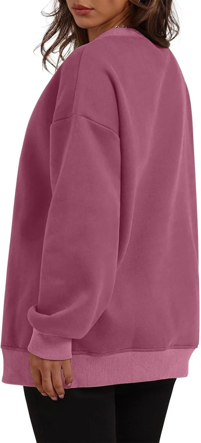 SHOPESSA Oversized Sweatshirt for Women Fall Outfits Crewneck Pullover with Pockets Sweatshirt with Slit Sides