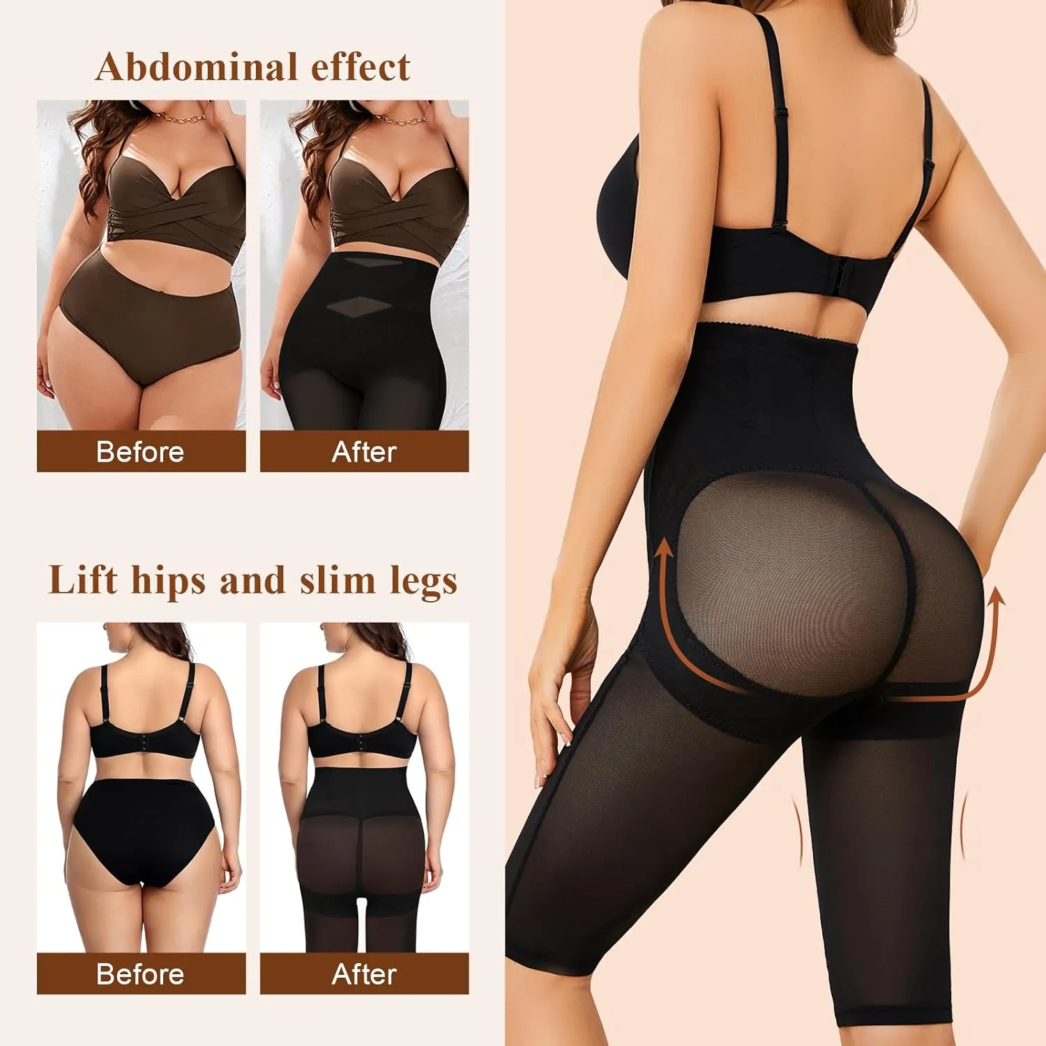 SIMIYA Shapewear Tummy Control Body Shaper for Women Compression Waist Trainer Girdle Thigh Slimmer Butt Lifting Shapewear