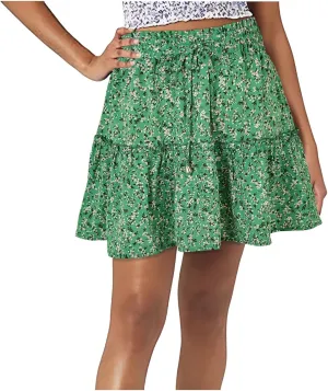 Skirts for Women Drawstring Elastic Waist Ruffle Skirt Tie Front Boho Floral Print Layered Flowy Mini Short Skirt