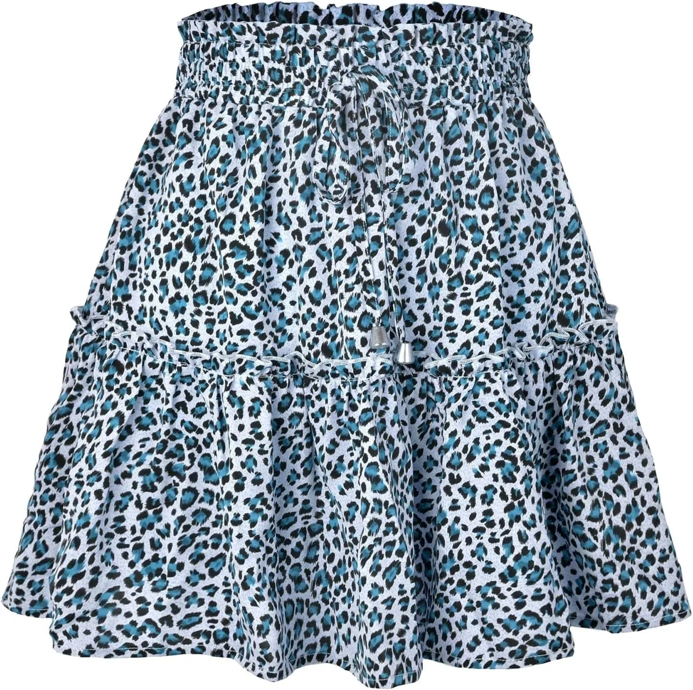 Skirts for Women Drawstring Elastic Waist Ruffle Skirt Tie Front Boho Floral Print Layered Flowy Mini Short Skirt