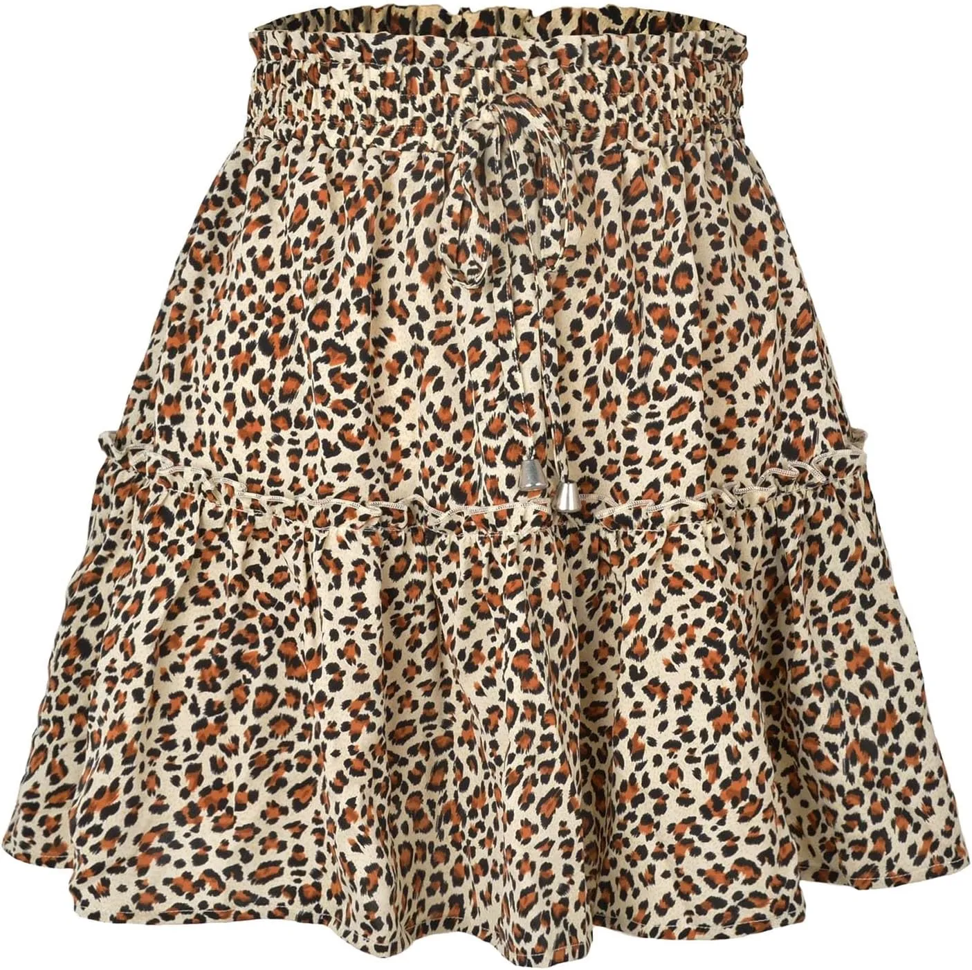 Skirts for Women Drawstring Elastic Waist Ruffle Skirt Tie Front Boho Floral Print Layered Flowy Mini Short Skirt