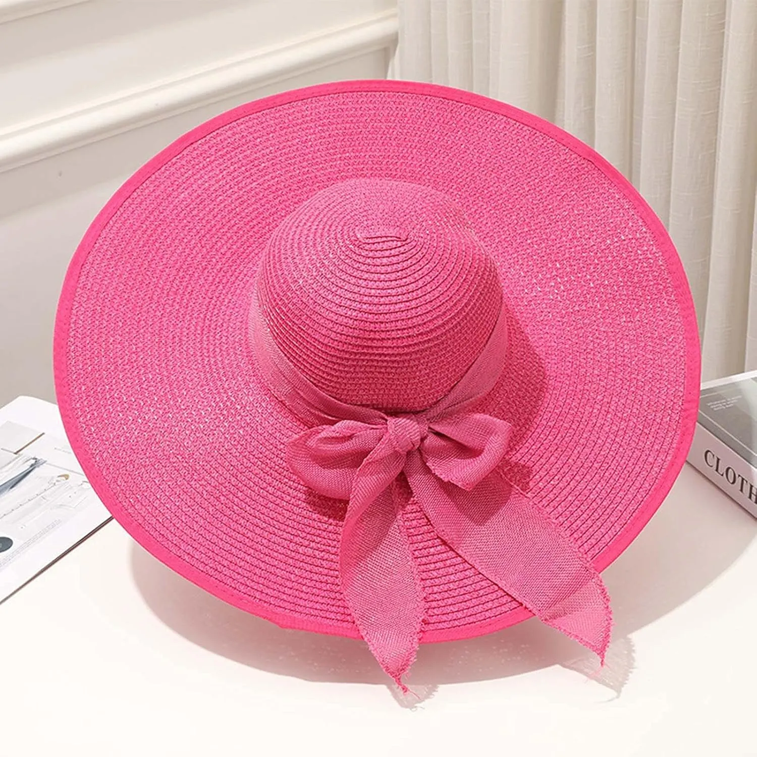 Straw Hat Women Beach Sun Hats Leisure Summer Travel Beach Cap Vacation UPF50 Foldable Wide Brim Hat Floppy Straw