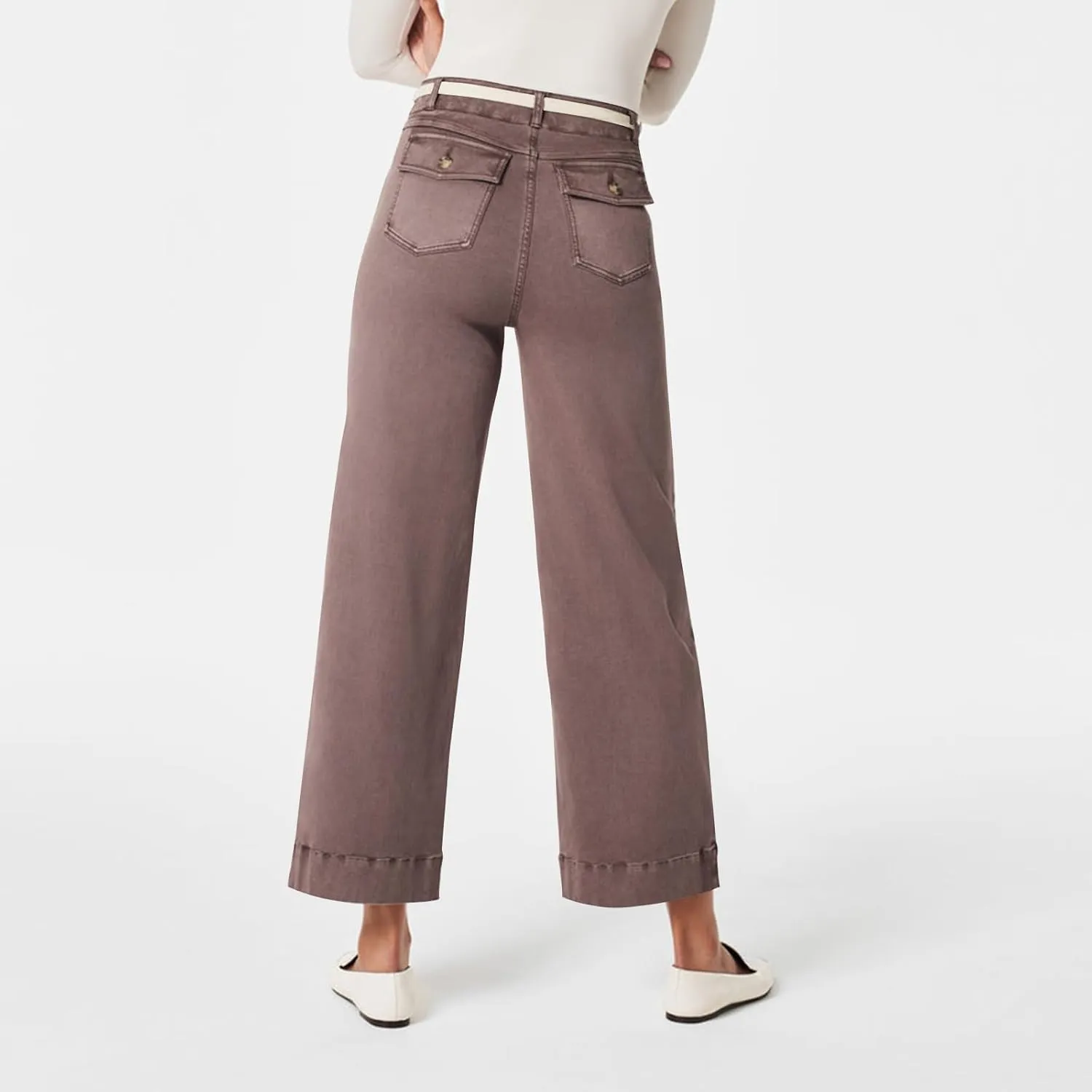 Stretch Twill Cropped Wide Leg Pant Women High Waisted Tummy Control Crop Jeans Casual Loose Straight Leg Chino Pants