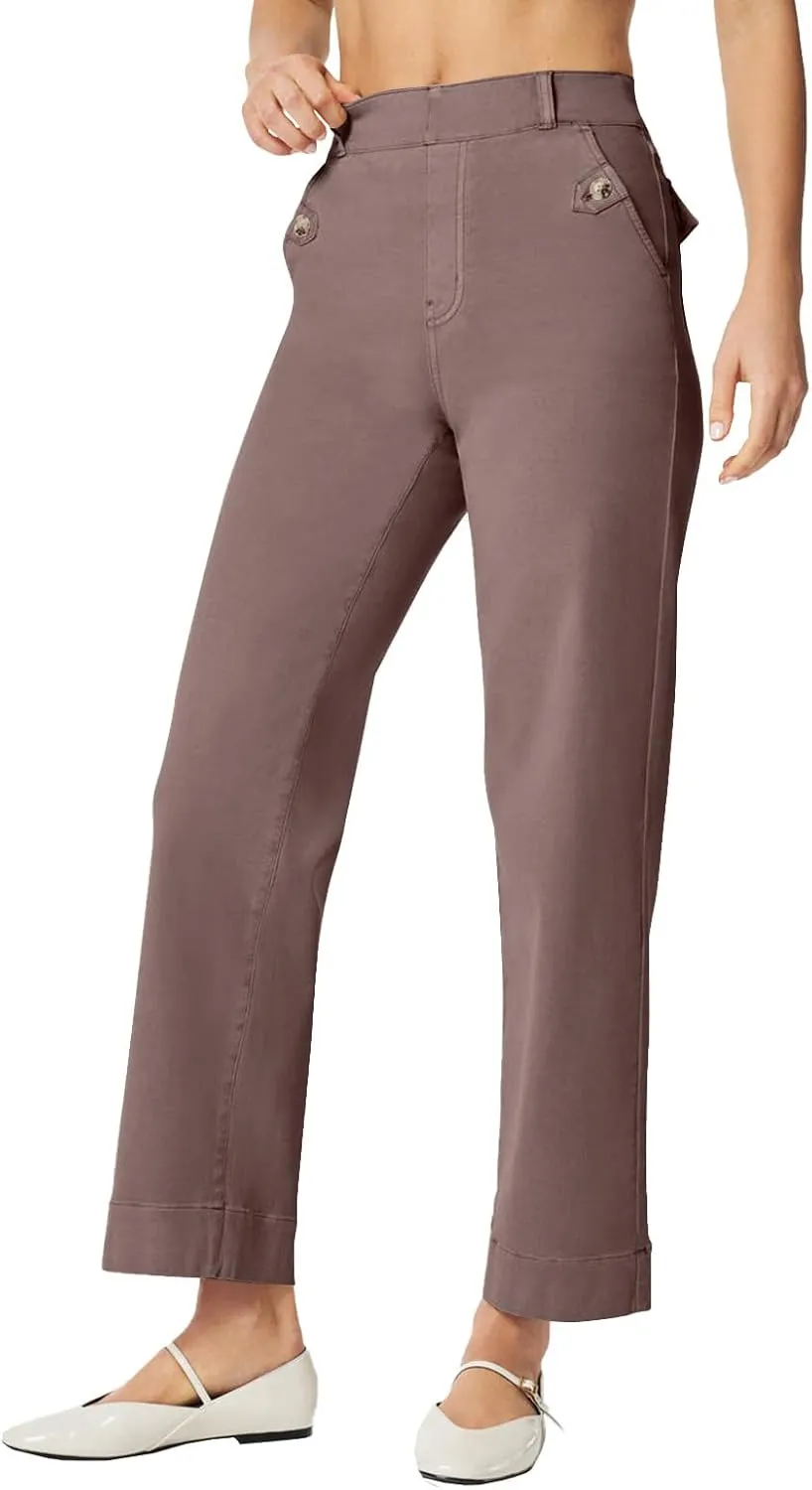 Stretch Twill Cropped Wide Leg Pant Women High Waisted Tummy Control Crop Jeans Casual Loose Straight Leg Chino Pants