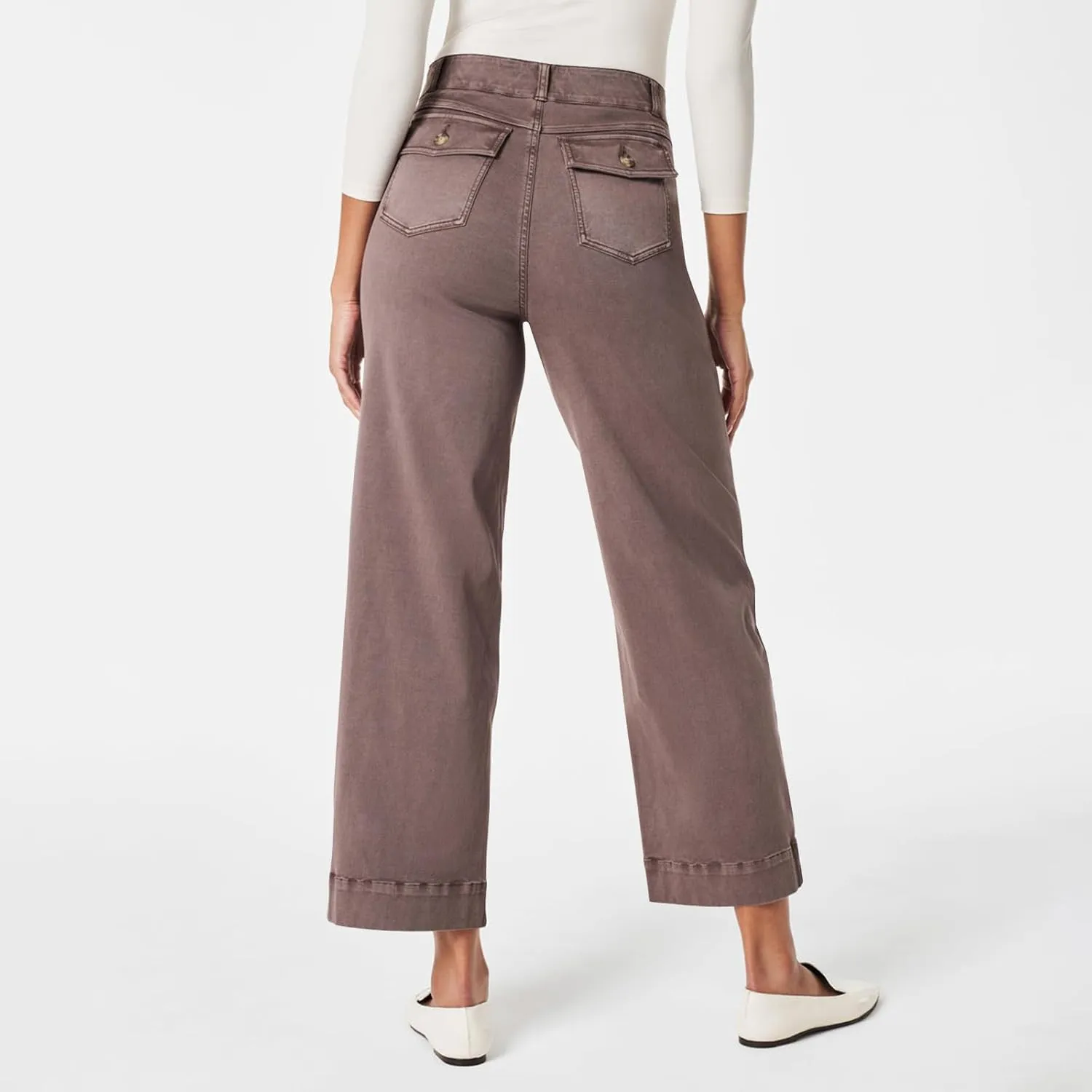Stretch Twill Cropped Wide Leg Pant Women High Waisted Tummy Control Crop Jeans Casual Loose Straight Leg Chino Pants