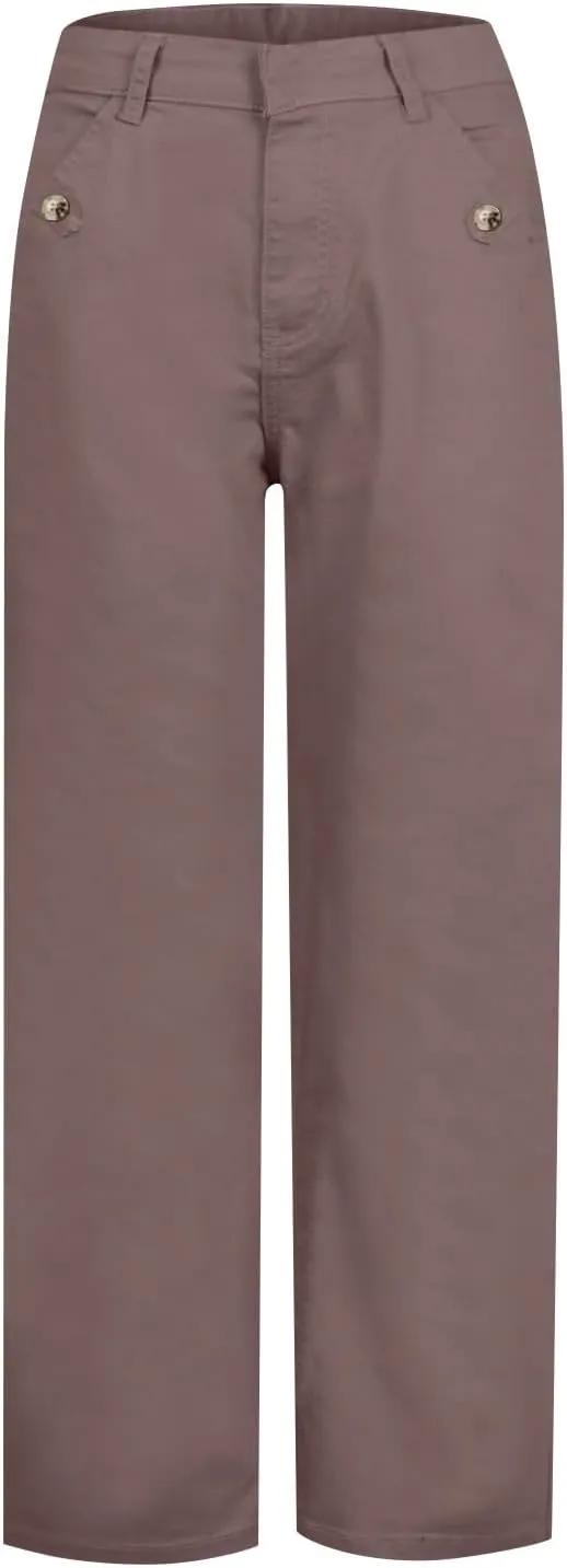 Stretch Twill Cropped Wide Leg Pant Women High Waisted Tummy Control Crop Jeans Casual Loose Straight Leg Chino Pants