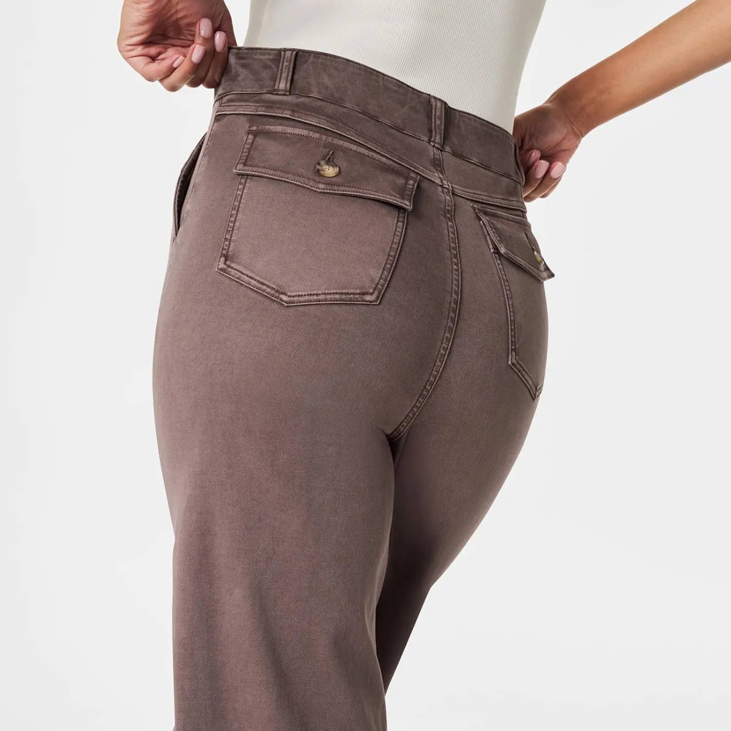 Stretch Twill Cropped Wide Leg Pant Women High Waisted Tummy Control Crop Jeans Casual Loose Straight Leg Chino Pants
