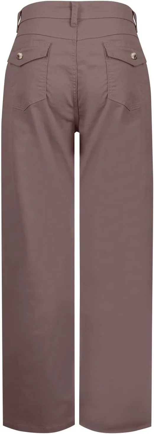 Stretch Twill Cropped Wide Leg Pant Women High Waisted Tummy Control Crop Jeans Casual Loose Straight Leg Chino Pants