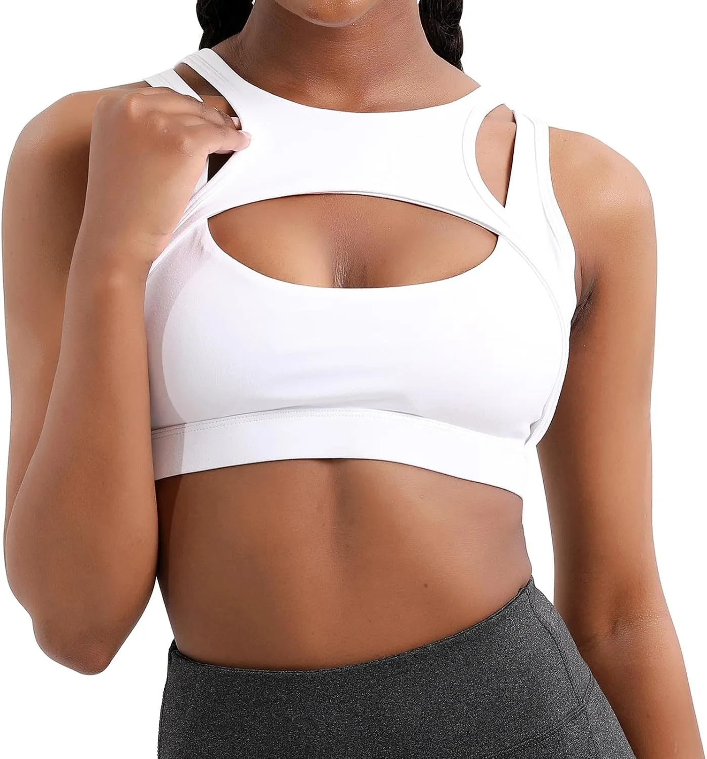 Stretchy Sports Bras Women Racerback Yoga Medium Support Workout Bras Fashion Hollow Breathable Active Tank Bra