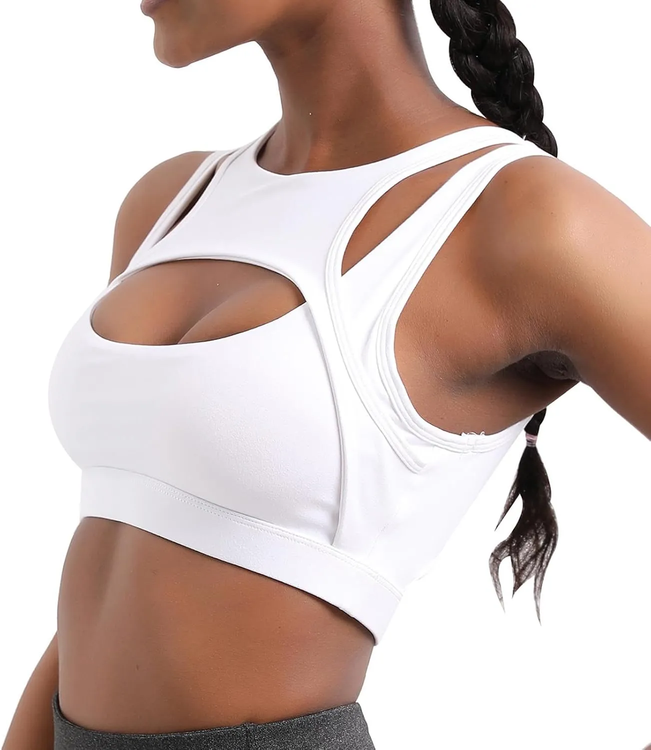 Stretchy Sports Bras Women Racerback Yoga Medium Support Workout Bras Fashion Hollow Breathable Active Tank Bra