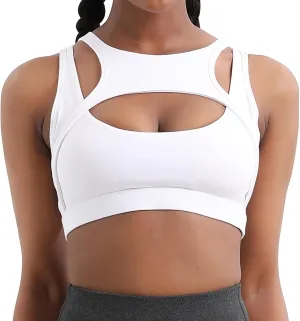 Stretchy Sports Bras Women Racerback Yoga Medium Support Workout Bras Fashion Hollow Breathable Active Tank Bra