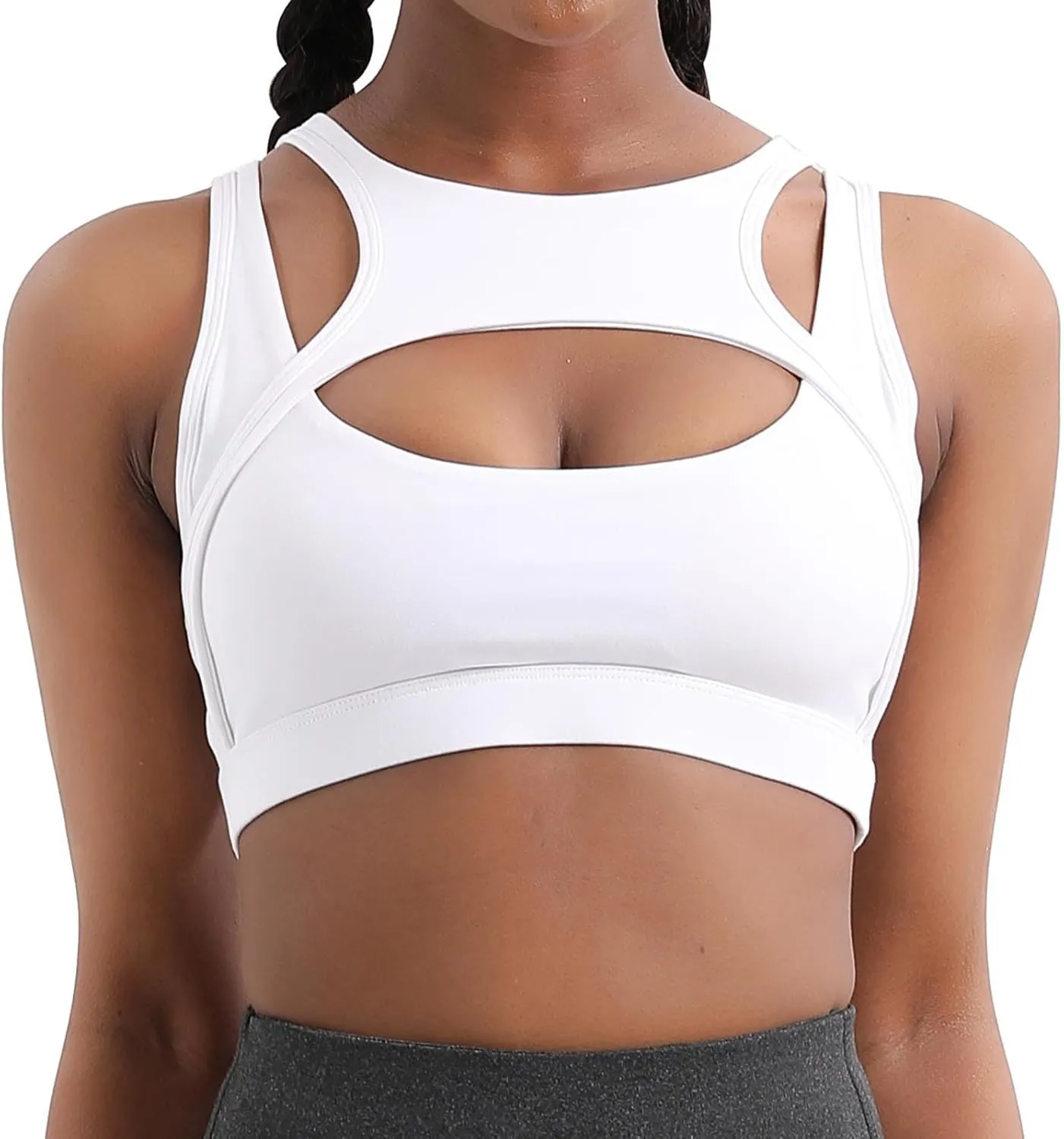 Stretchy Sports Bras Women Racerback Yoga Medium Support Workout Bras Fashion Hollow Breathable Active Tank Bra