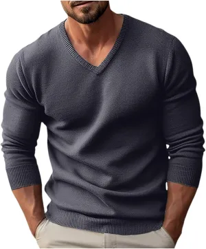 Sweaters for Men 2024 Trendy Winter Solid Color Lapel Knitted Warm Vintage Casual Crewneck Long Sleeve Pullover