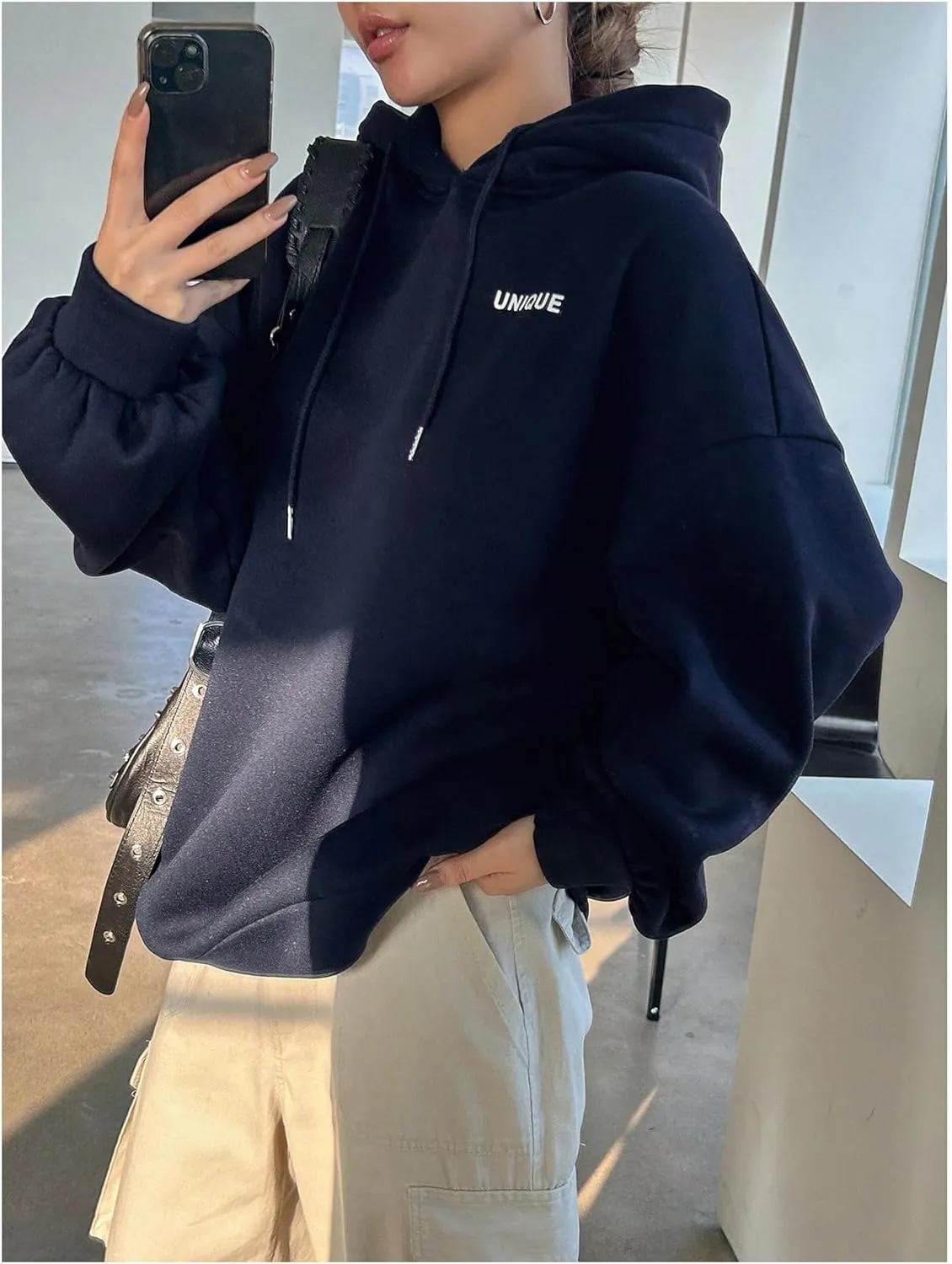 SweatyRocks Women's Oversized Sweatshirt Fleece Hoodie Letter Print Loose Pullovers