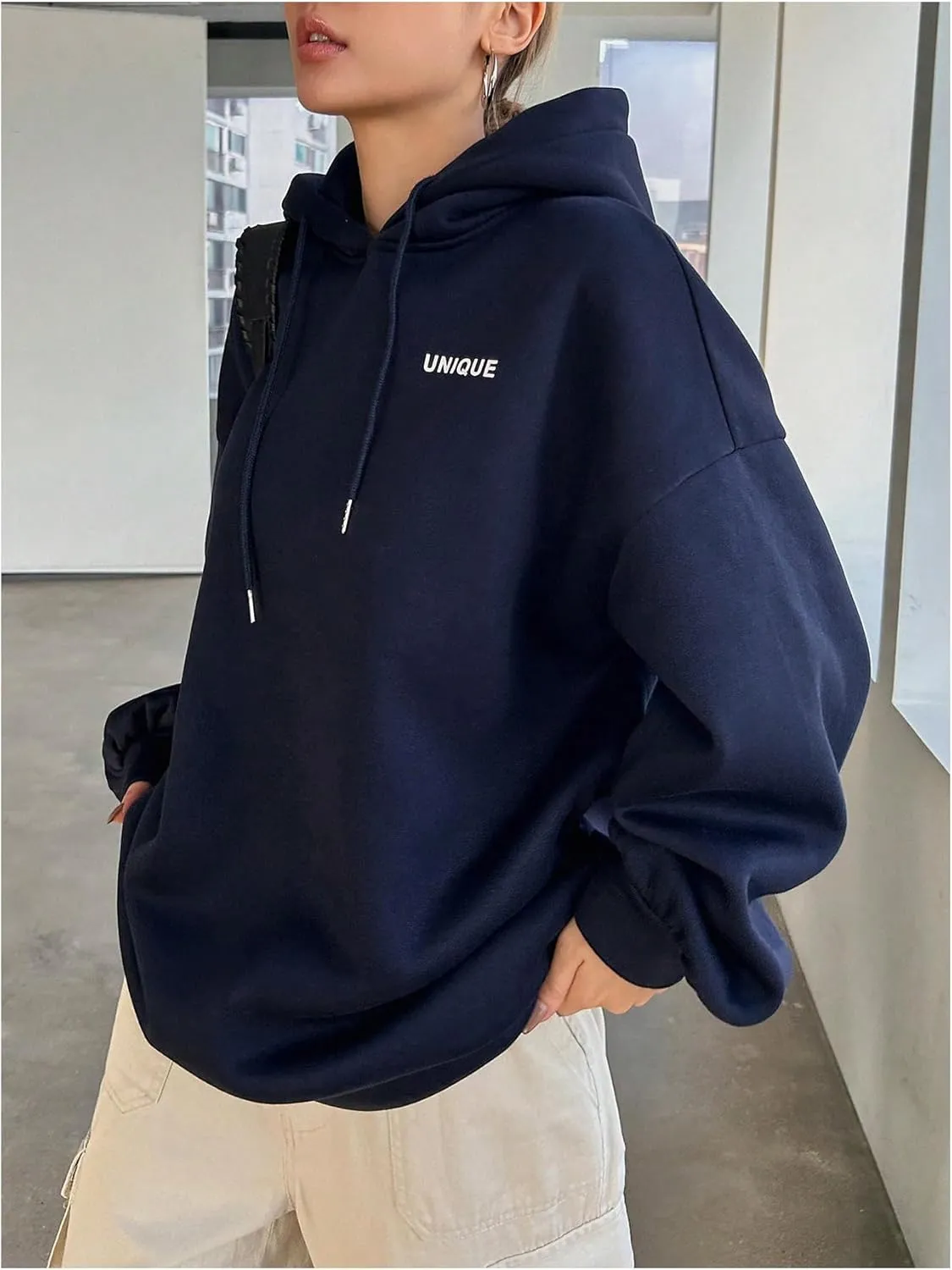 SweatyRocks Women's Oversized Sweatshirt Fleece Hoodie Letter Print Loose Pullovers