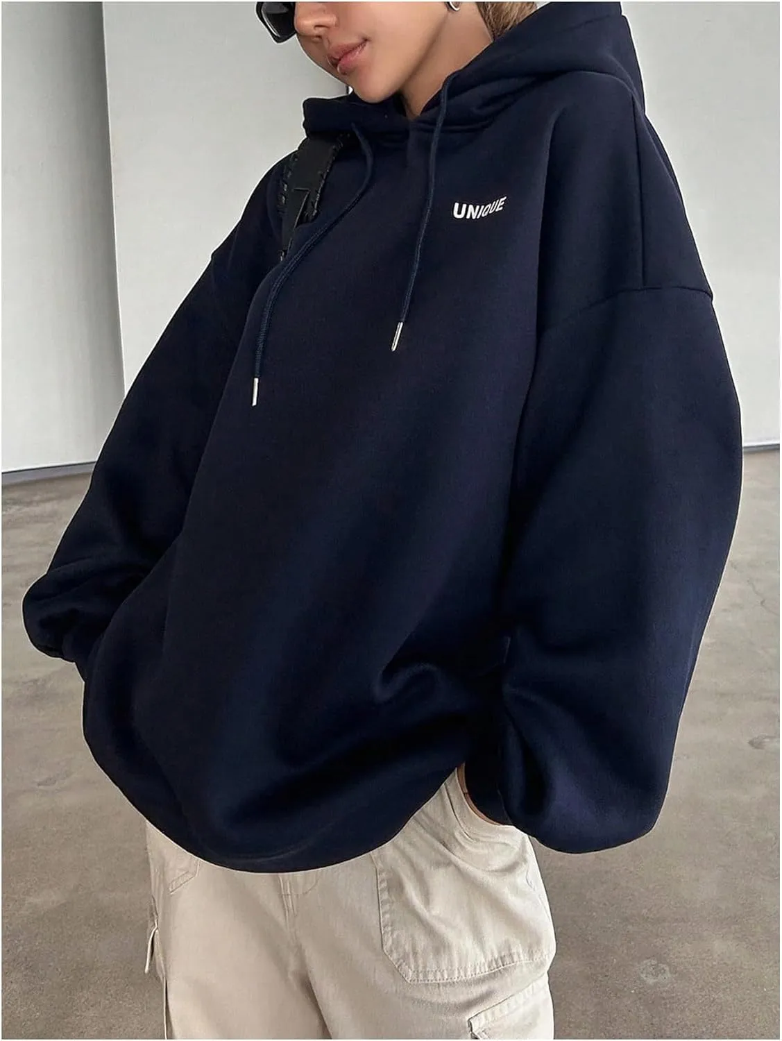 SweatyRocks Women's Oversized Sweatshirt Fleece Hoodie Letter Print Loose Pullovers